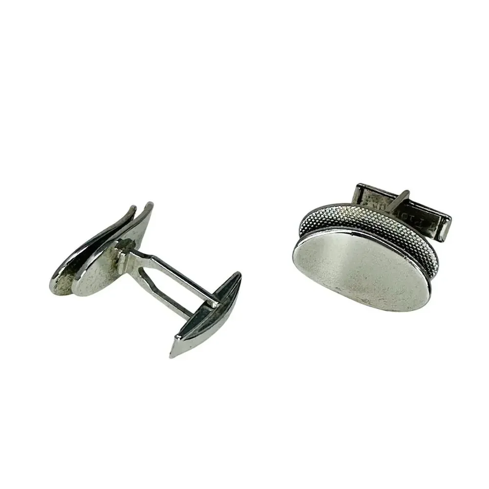 Vintage Double Bean Style Silver tone Cufflinks, Cuff Links 1” MCM Art Deco